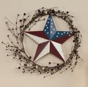 Country Barn Star & Berries Twig Wreath Patriotic 