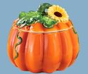 Autumn Pumpkin Cookie Jar Green Vines & Sunflower 