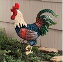 Vibrant Country Rooster Garden Stake 16"H