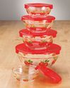 Red Apple Glass Kitchen Serving Bowls w/ Red Snap 