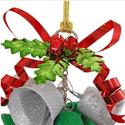 Hanging Holiday Bells Cluster Metal Bow & Holly Ac