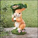 Bunny Rabbit Garden Statue Holding Leaf Great For 