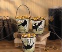 Decorative Halloween Pails w Bats Ravens Crow Vint