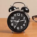 Black Retro Hammer & Bells Tabletop Alarm Clock Il