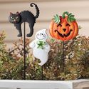 Black Cat Pumpkin Ghost Halloween Planter Pick Sta