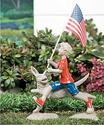 Boy & Dog w/ American Flag Patriotic Statue Figuri