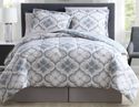 Scrolled Denim and Beige Comforter Set with Sheets