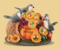 Autumn Harvest Basket  Birds w/ Lighted Color Chan