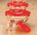 Red Apple Glass Kitchen Serving Bowls w/ Red Snap 