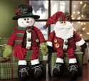 Adorable Dangle Leg Santa & Snowman Holiday Shelf 