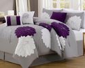 Elegant Embroidered Flowers Purple Gray and White 