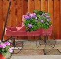 Country Red Rustic Wooden Garden Wagon Decorative 