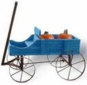 Country Blue Rustic Wooden Garden Wagon Decorative