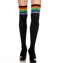 Sexy Womens New Black Thigh High Rainbow Stripe To