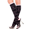 Womens New Black Knee High Socks Pink Hearts Bows 