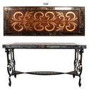 Spanish Console Table w/ Metal Scrollwork & Glass 