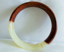 Brown & Cream Hand Carved Jade Bangle/inside diam 