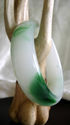 Hand Carved Natural Jade Green & White Bangle/63mm