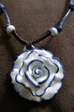 Handmade Ceramic White with Blue accent Flower Nec