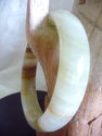 Natural Hand Carved Striped Cream Jade/Jadeite Ban