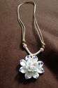 Handmade Ceramic Blue Tipped White Flower Necklace