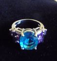 Blue Topaz & Amethyst Ring Set in Silver/Size 7 1/