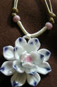 Handmade Ceramic Blue Tipped White Flower Necklace