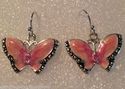 Deco Pink Butterfly Earrings Marcasite Silver-tone