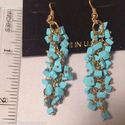 Genuine Turquoise Gemstone Nugget Chip Gold Earrin