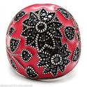 Antique Silver Flower CZ Dome Ring Black Red Ename