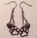 Puppy Dog Cat Paw Print Heart Dangle Stainless Ste