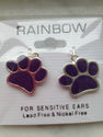 Paw Print Purple Ring Earrings Set Puppy Dog Cat S