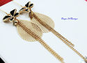 Black Butterfly Tassel Gold tone Rhinestone Dangle