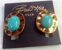 Turquoise Hammered Antique Gold-tone Clip-on Fashi