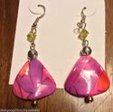 Artsy Glass Bead Pink Green Bracelet Earrings Set 