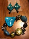 Artsy Funky Glass Bead Blue Green Bracelet + Earri