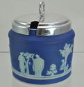 Wedgwood Blue Jasper Ware Dip Jam Jar Silverplate 