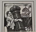 "Pepper, Anyone?" TEE Woodblock of Waiter Artist S