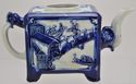 Antique Japonesque Blue and White Square Teapot Ae