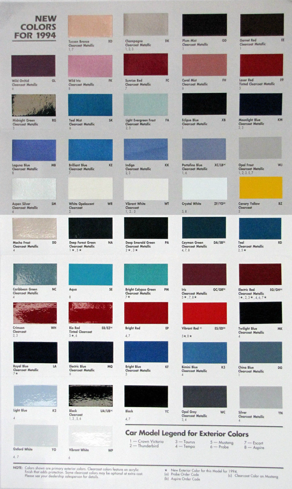 1994 Ford Car Paint Color palette, vintageautomotivemedia