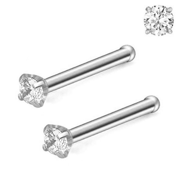 Pair 1.5-3mm Stainless Gold Tone Clear CZ 18G 20G L Shaped Bone Nose Rings Stud