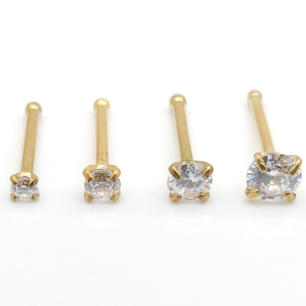 Gold Tone Clear 18G 20G Nose Stud 4 PC 1.5-3mm Bone L Shape Rings Ring Screws