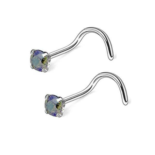 Pair Prong Set Nose Rings Screw Ring Clear CZ 2 or 3mm 18G 20G Brilliant Stud