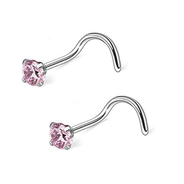 Pair Prong Set Nose Rings Screw Ring Clear CZ 2 or 3mm 18G 20G Brilliant Stud