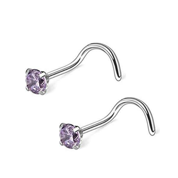 Pair Prong Set Nose Rings Screw Ring Clear CZ 2 or 3mm 18G 20G Brilliant Stud