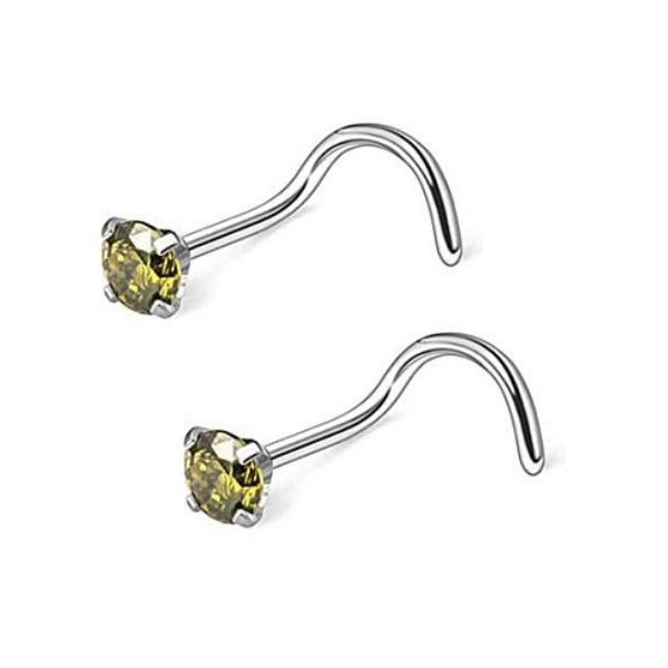 Pair Prong Set Nose Rings Screw Ring Clear CZ 2 or 3mm 18G 20G Brilliant Stud