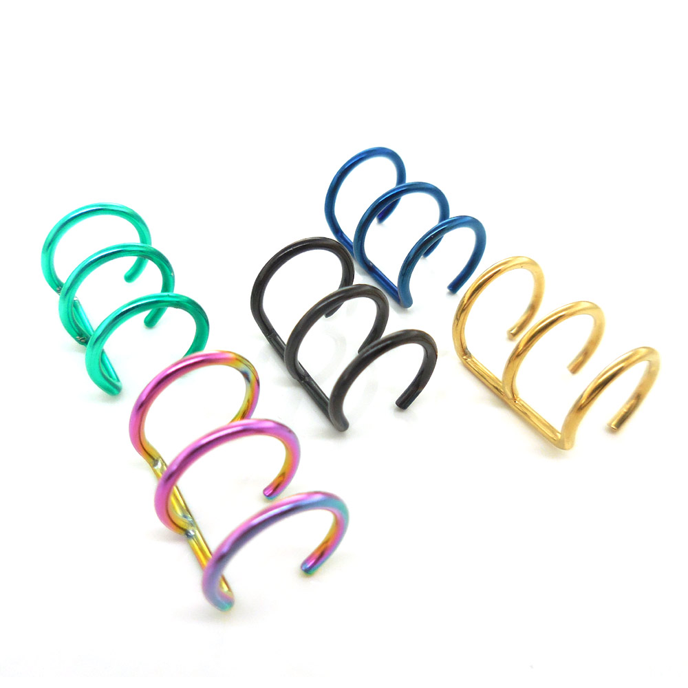 5 PC Lot Triple Helix 316L Titanium Non-Piercing Ear Fake Cartilage Cuff Earring