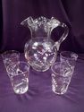 Antique Set Hand-made, Hand-painted Glass Pitcher 