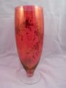 Large Cranberry Glass Hand-Painted Vase, Floral Pa