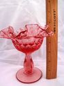 Early Vintage Fenton Cranberry Compote, Coin Dot, 